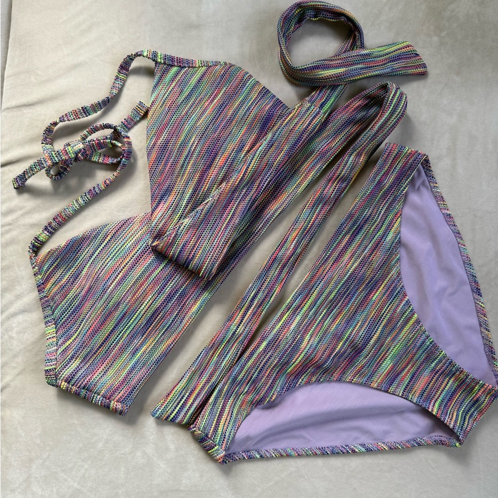 Aerie Colorful Striped Bikini Set size medium